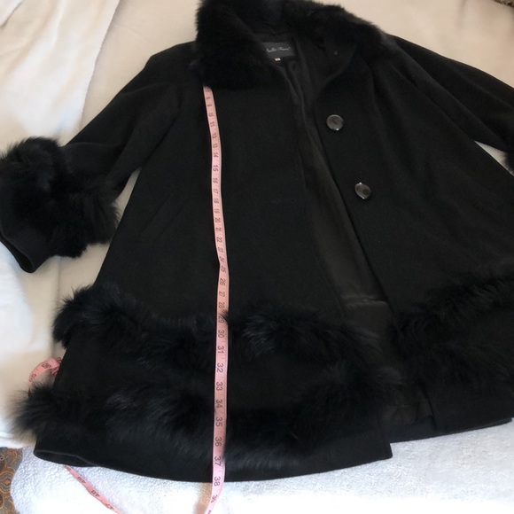 Belle Fare🖤Cashmere coat! fox fur trim! completely lined! black! 2 Pockets! XS/S - Picture 14 of 16